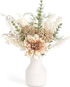 Mkono Fake Flowers in Ceramic Vase, 12.5 Coffee Table Centerpieces, Brown
