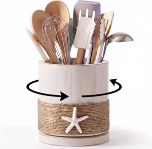 $31 360  Wooden Rotating Coastal Utensil Holder, White