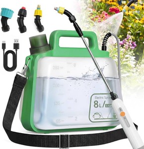 $24 2 Gallon Electric Garden Sprayer, Upgrade Battery Powered Weed Sprayer with 3 Mist Nozzles, 5 Spray Modes, IP67 Rechargeable Handle, Retractable Wand, Sprayer with Shoulder Strap for Yard, Lawn Care