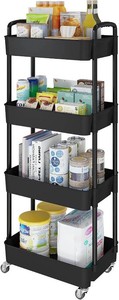 $28 4 Tier Rolling Cart with Wheels, Utility Storage Carts,Black