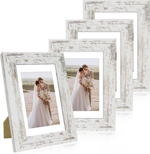 $20 Hongkee 4x6 Picture Frame Set of 4, Real Glass and Wooden Frame, 3.5x5 Mat