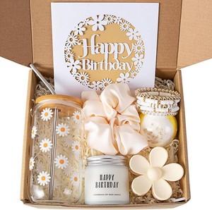 $23 JTEWB Birthday Gifts For Women, Teen Girl, Her, Happy Birthday Gift Box For Girl, Women, Sister, Daughter, Friends, Cute Daisy Aesthetic Glass Cups Gift Set 7pcs