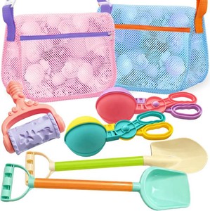 7 Piece Travel Beach Toys, Kids Sand Toys, Snow Toys, Snowball Maker (The 2 shovels handles broke but still work)