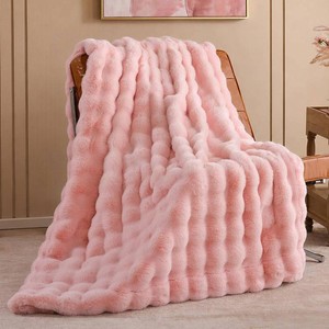 $36 Smoofy Faux Rabbit Fur Throw for Couch - Blush Pink Bubble Blanket 50x60