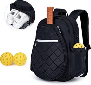 $53 KAVIGOR Pickleball Bag, Quilted Pickleball Backpack with Shoe Compartment & Waterproof Pocket, Pickle Ball Paddle Bag Fits 2 to 4 Paddles for Women and Men