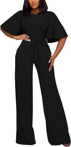$38 BessCops Womens Loose Short Sleeve Belted Wide Leg Pant Romper Jumpsuit Casual Business One Piece Outfits Size 2XL
