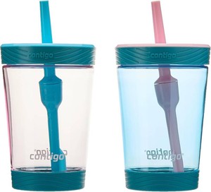 $23 Contigo Kids Spill-Proof 14oz Tumbler with Straw and BPA-Free Plastic, Fits Most Cup Holders and Dishwasher Safe, 2-Pack Strawberry Cream & Blue Raspberry