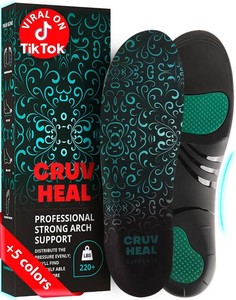 $20 CRUVHEAL 220 lbs Plantar Fasciitis High Arch Support Insoles Men Women - Orthotic Shoe Inserts - Boot Work Shoe Insole (XL, Emerald)