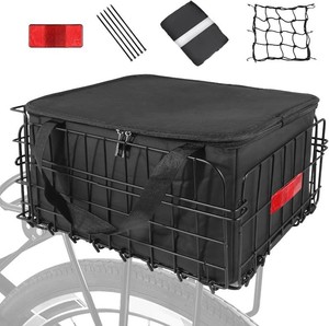 $35 Bike Basket Rear, Folding Bicycle Basket with Removable Waterproof Liner Bag, Rear Bike Cargo Rack, Bike Accessories Frame Basket for Adult Women Men Carrying Dogs,Pet,Grocery,Quick Release Design