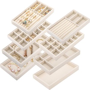$22 Elsjoy 8 Pack Velvet Jewelry Trays, Stackable Jewelry Organizer Trays for Drawers, Beige Jewelry Storage and Display Tray Inserts for Necklaces, Rings, Earrings