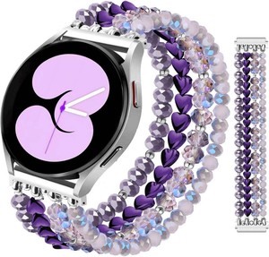JR.DM Beaded Bracelet Compatible with Samsung Galaxy Watch 7654Active 2 40mm 44mmWatch 6 Classic 43mm 47mmWatch 5 Pro 45mmWatch 4 Classic 42mm 46mm, Dressy Elastic Handmade 20mm Strap for Women