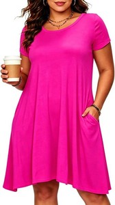 $20 Afibi Womens Short Sleeve Loose Pockets Dress Casual Swing T-Shirt Dresses Size 3XL