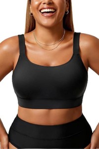 $27 Plus Size Bikini Top Sports Bra Scoop Neck Swim Crop Top for Large Bust Size 26 Plus