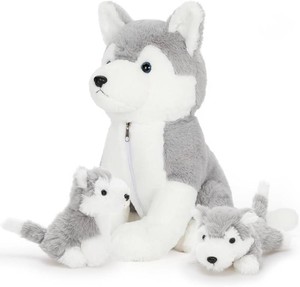$30 Muiteiur Husky Stuffed Animal 16, Plush Dog Toys Set with 2 Puppies Inside (Zipper is missing)
