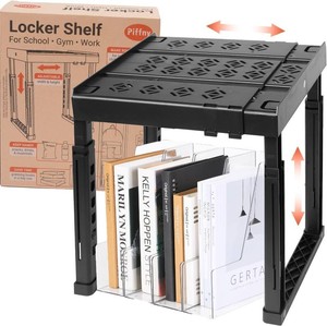 Piffny Locker Organizer Shelf  Adjustable Width and Height, Stackable, Ideal Locker Shelf for School, Office, Gym Lockers, or Even Kitchen Cabinets & Under Sink Organization (Black 1 Pack)