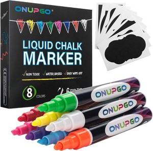 ONUPGO Liquid Chalk Markers, 8 Colors Chalk Pens for Blackboard, Chalkboard Signs, Glass Window, Graduation Celebration - Washable Wet & Dry Erasable Window Neon Chalk Maker for Cars