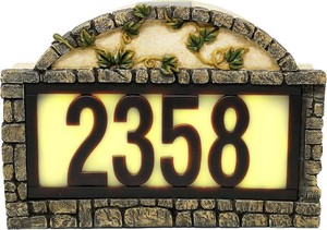 $60 Natures Mark Solar Power Lighted House Numbers Address Sign - LED Illuminated Outdoor Resin Light Up House Number Sign Decor for Home Yard Street (Ivy)