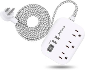 Cruise Ship Essentials, Power Strip with USB Ports, 5Ft Flat Extension Cord