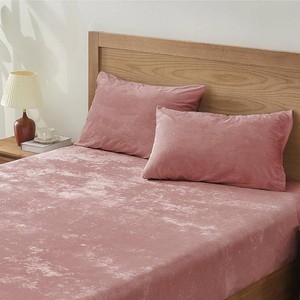 $34 BEDELITE Velvet Fitted Sheet and Pillowcase Set 2Pcs, Twin, Dusty Pink (Fitted Sheet Only)