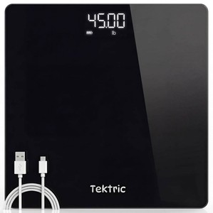 Digital Bathroom Scale for Body Weight - Highly Accurate Weight Scale for People with LED Display, Rechargeable Battery, 400 lb Capacity, Step-On Technology, KGLB, C-Type Cable