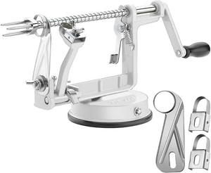 $23 Apple Peeler Corer, Long lasting Chrome Cast Magnesium Alloy Apple Peeler Slicer Corer with Stainless Steel Blades and Powerful Suction Base for Apples and Potato(White)