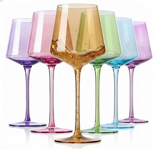 $46 Physkoa Colored Wine Glasses Set 6-16oz Colorful Wine Glass With Tall Long Stem&Flat Bottom,Colored Stemmed Wine Goblet, Wine Gifts for Women Mom Wife Friend