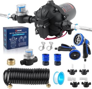 $90 12V DC Washdown Pump Kit with 80 PSI 7.5 GPM, 5-Chamber Self Priming Diaphragm Washdown Pump, High Performance Water Pump for RV,Boats,Campers,Travel Trailer,Yacht(Kit-2 Multi-Function Water Guns)