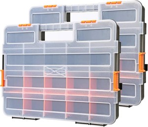 $24 CASOMAN Tool Box Organizer Interlocking Black Small Parts Organizer for Fasteners and Crafts wRemovable Dividers (2 Piece Pack)
