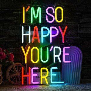 $36 Im So Happy Youre Here Neon Sign Letter Neon Lights up Signs Dimmable Positive Affirmation LED Light for Kids Room Welcome Signs for Classroom Home Business Wall Art Decor (16.510.6)