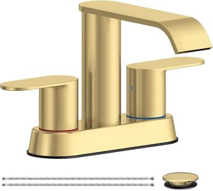 $57 Homevacious Brushed Gold Bathroom Faucets Waterfall 4 Inch Centerset