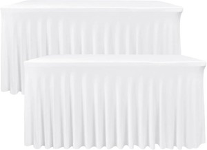 $39 White Spandex Table Skirts for 6 Foot Rectangle Tables 2 Pack 72x30 In