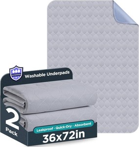 $33 Washable Bed Pads 36 x 72 - 2 Pack, Grey, Waterproof Bed Pads for Incontinence, Bed Wetting Pads for Bed, Sofa, Floor, Resuable Underpads for Adults, Seniors, Pet