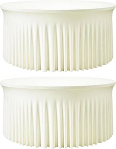 $40 2 Pack Ivory 60 inch Round Spandex Tablecloth, Washable Stretchy Fitted 5FT Round Tables,Elastic Edge with Skirt, Wrinkle-Free Table Cloths for Wedding Banquet Party Birthday Buffet