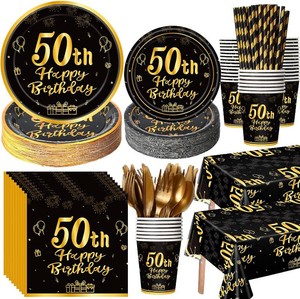 $38 Funnymoom 452 Pcs Black and Gold 50th Birthday Decoration for Man Women