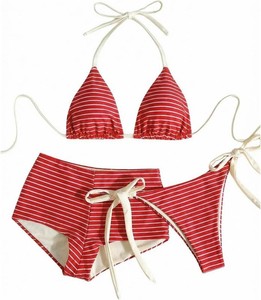 $30 Verdusa Womens 3 Piece Swimsuits Gingham Halter Boyshort Bikini Set Boho Beach Outfits with Boyshorts L