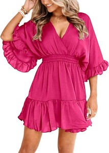 $38 Aoysky Womens V Neck Casual Dresses Summer Cute Mini Short Western Dress Size X-Large
