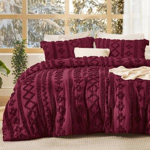 $70 Bedsure Tufted Boho Comforter Set Queen, Bedroom Decor Bedding Set Burgundy