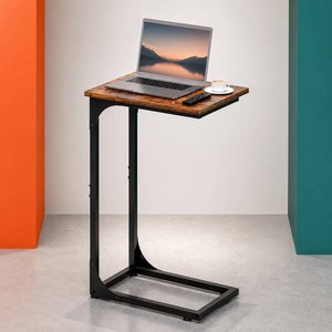 $20 C-Shaped Side Table for Couch - Small Coffee Stand Sofa Tray Desk with Metal Frame and Waterproof Scratch Resistant, Modern End Accent for Living Room, Bedroom, Small Spaces, Rustic Brown