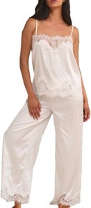$24 Silk Pajamas For Women Set Sexy Lace Trim Cami Tank Top Matching Long Pants Soft Lightweight Pjs Sleepwear Outfit