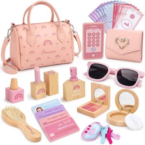 $24 Dreamon 30PCS Wooden Toddler Play Purse for Little Girl with Pretend Makeup