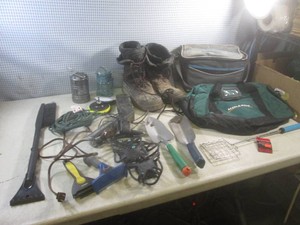 (BR3) Igloo Cooler, Pair of Winter Boots, Menards Tool Bag and Other Misc
