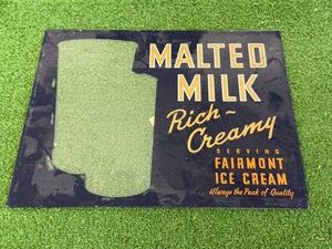 Glass Malted Milk Sign Insert - Fairmont Ice Cream