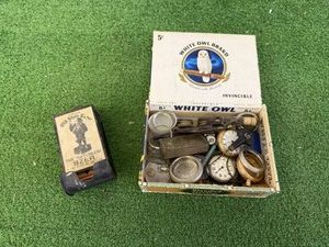 Old Style Lager Match Holder & Box of Pocket Watch Parts