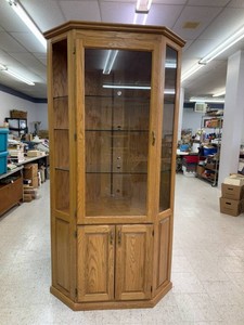 Oak Corner Display Cabinet with 3 Glass Shelves 42 x 83 Tall