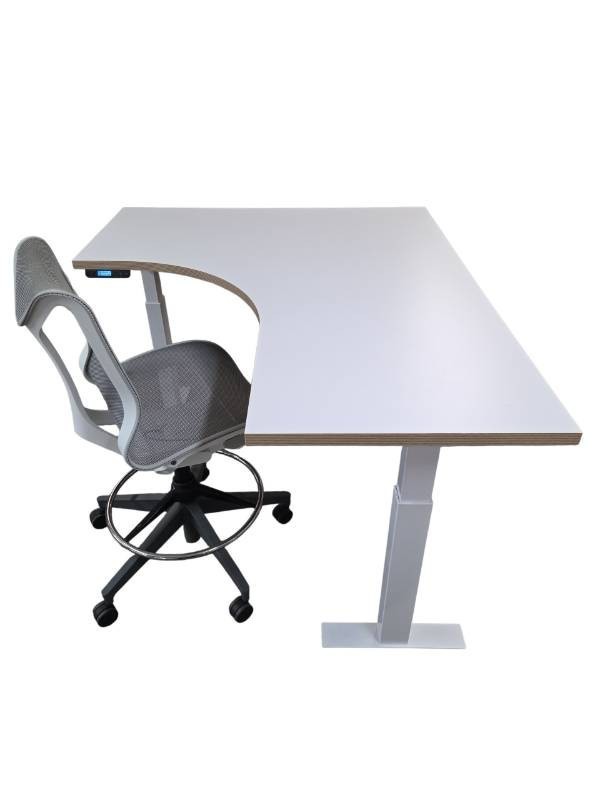 Premium Ergonomic Workstation Knoll L-Shaped Power Sit-Stand Desk & Herman Miller Cosm Drafting Stool Retail $4200