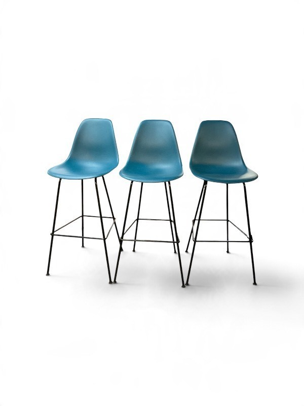 Set of 3 blue-shell Herman Miller Eames Stools Retail $865