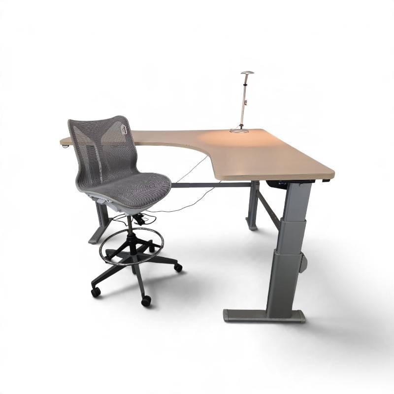 Premium Office Ergonomics Set Herman Miller Cosm Drafting Stool, Steelcase L-Shaped Desk & Workrite LED Lamp Retail $6250