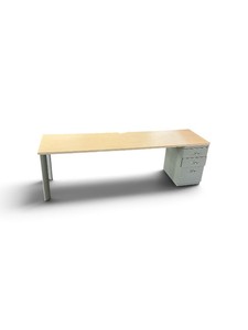 Modern Rectangular Office Desk With Attached 3-Drawer Metal Pedestal File Cabinet Retail $799