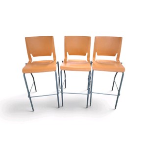 3 pack SitOnIt Seating Rio Cafe Stools  Bar Stools featuring a Tangerine orange poly shell and a sleek metallic frame