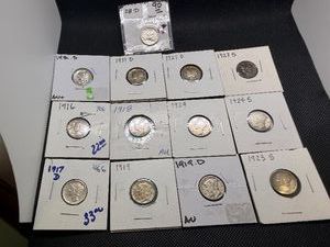 Thirteen High Quality Mostly Early Date Silver Mercury Dimes